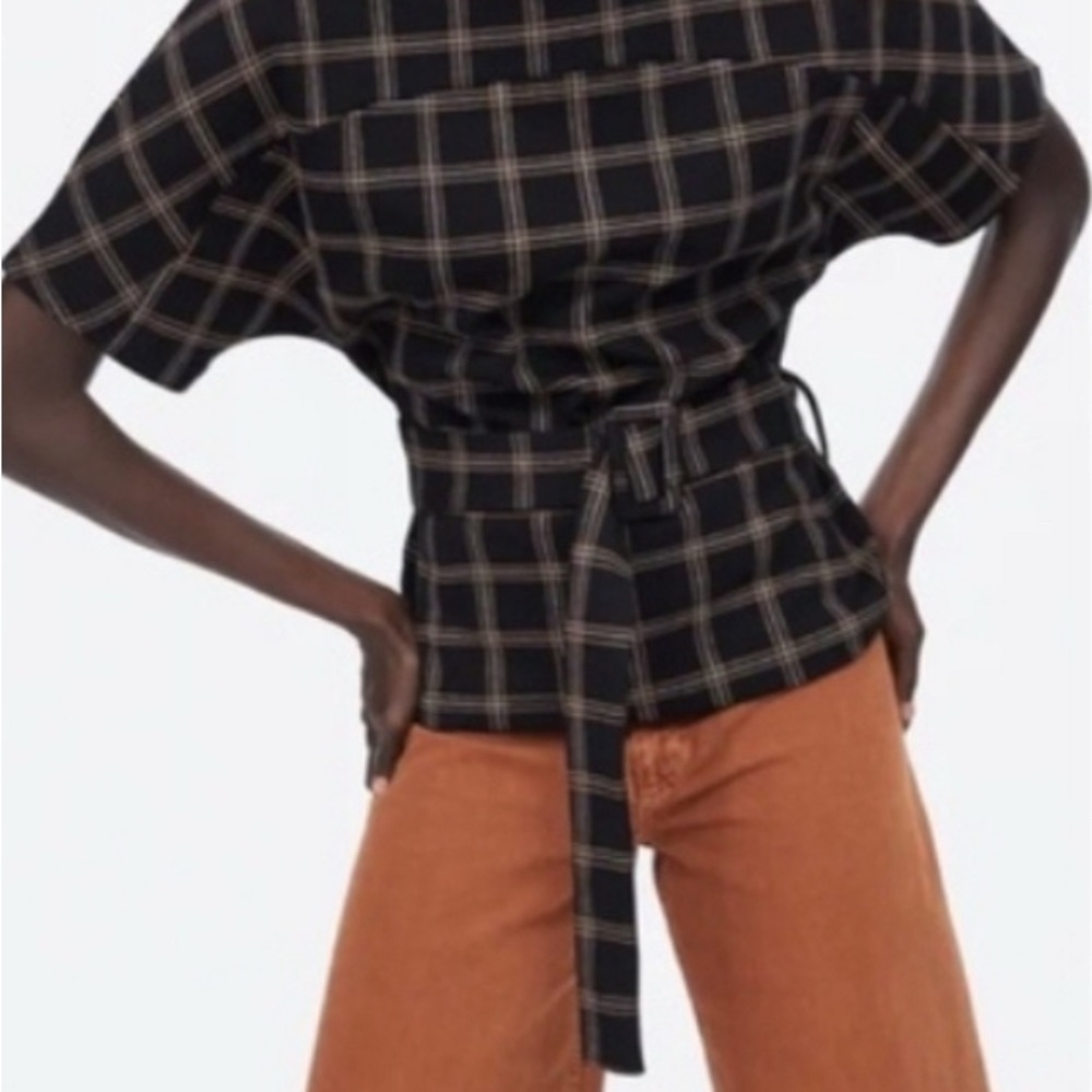 Zara Plaid Belted Top
